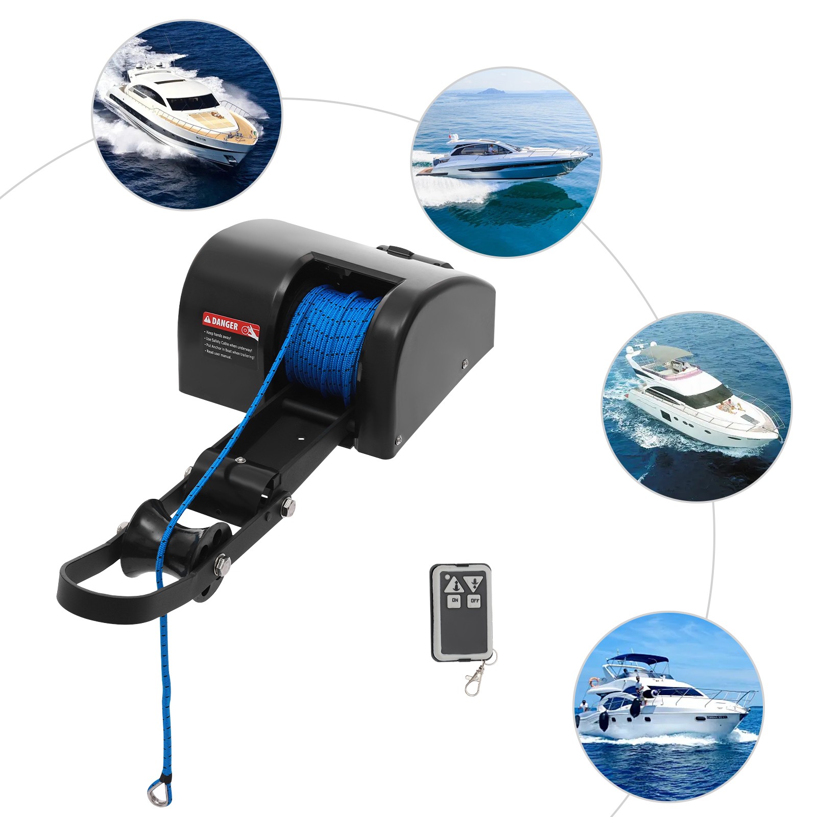 Boat Marine Electric Anchor Winch Boat Winch with Anchor Roller & Remote Control