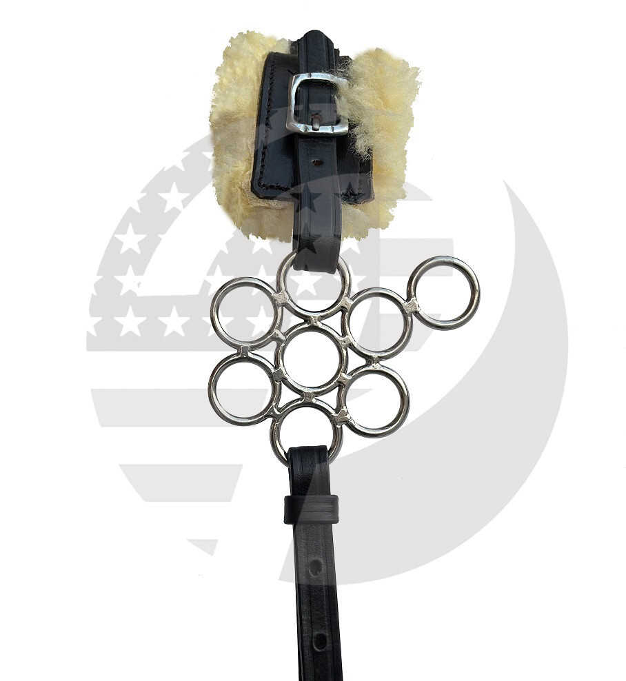 Hackamore Bitless Horse Flower Bit English Western Leather (BLACK) Genuine Fur