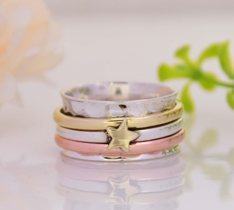 Star Spinner Ring Sterling Silver Anxiety Fidget Band Dainty Ring All Size R352