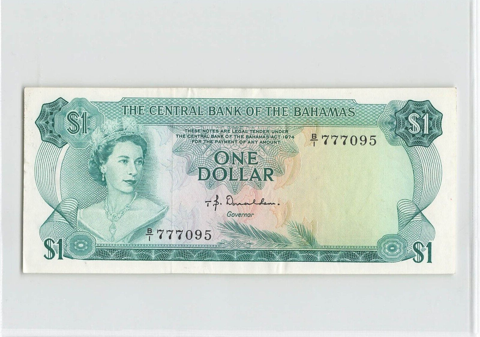 BAHAMAS 1 Dollar 1974, P-35a Donaldson, B/1 777095, Original AU, QEII         B1