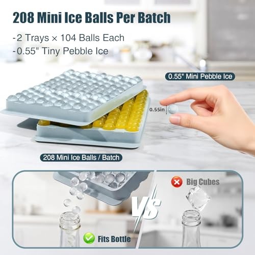 Mini Ice Cube Trays, 0.55” Tiny Pebble Ice for Iced Coffee & 2Pack/0.55In Blue