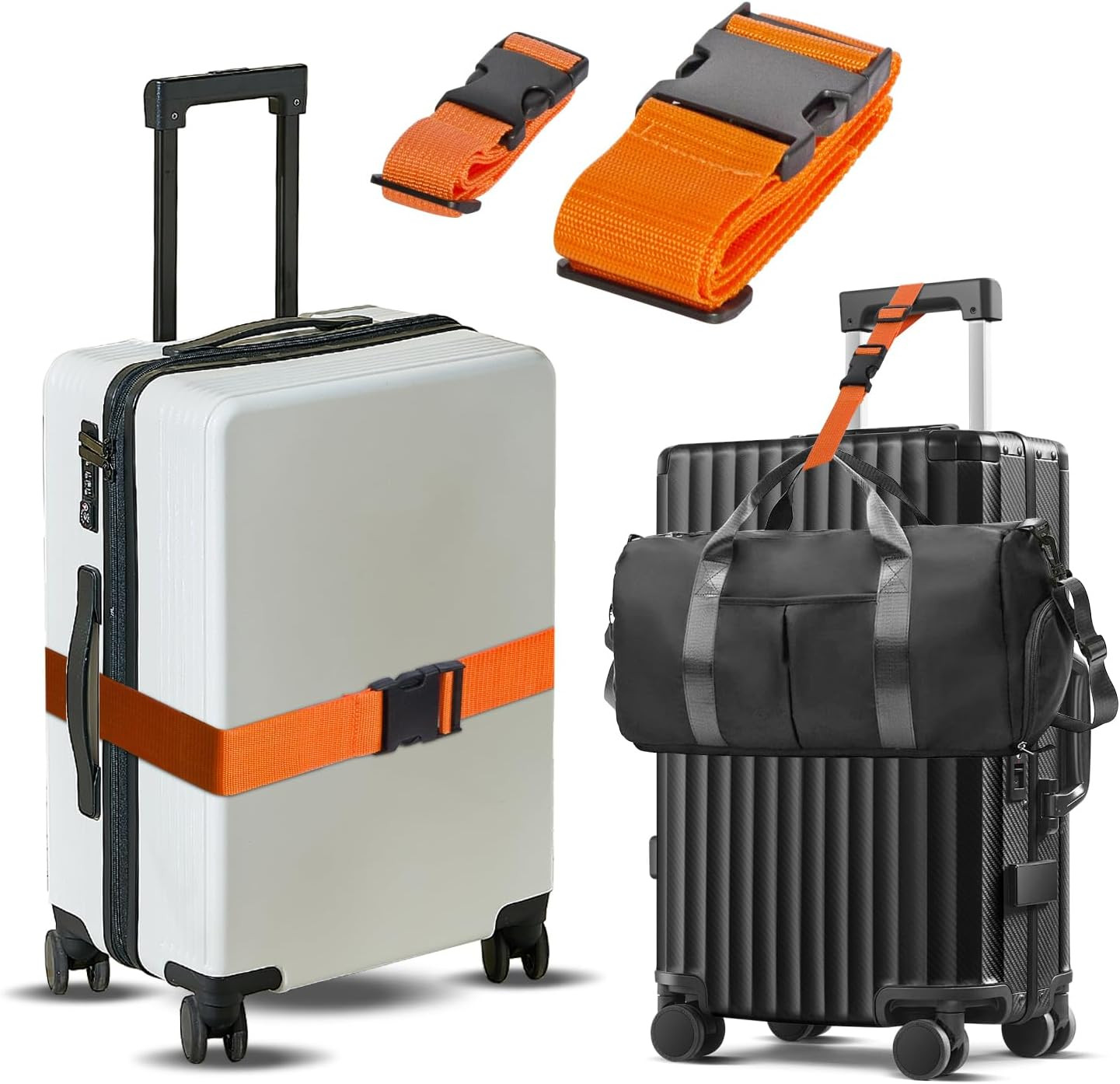 Luggage Straps Set, Adjustable Suitcase Belt & Add-a-Bag Strap Travel (Orange)