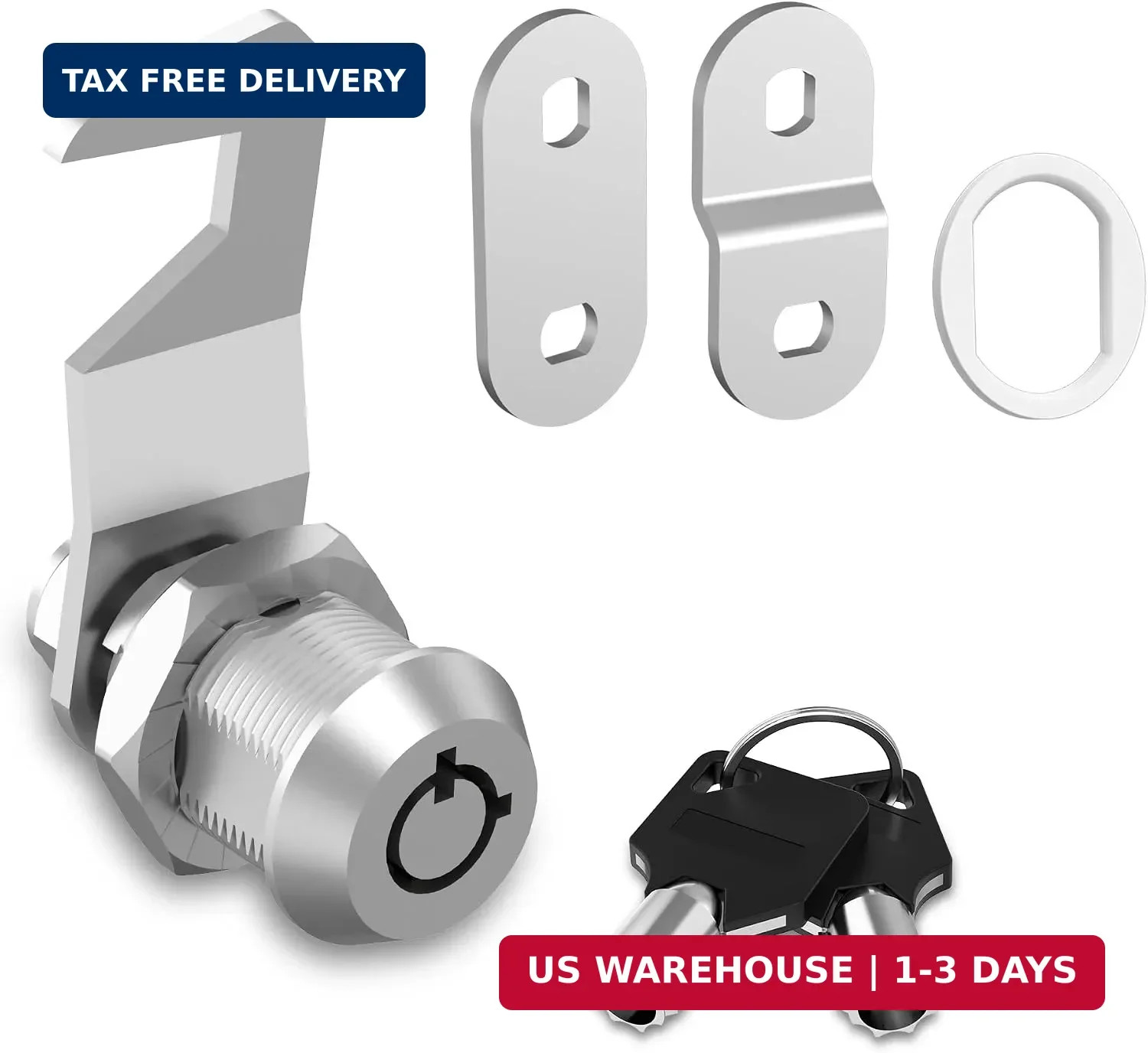 1 Pack Tool Box Lock with Keys, 5/8" Tubular Cam Lock Keyed Alike, Hook Cam Tool