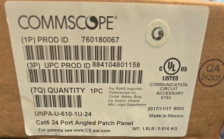 New/Real Commscope Uniprise UNPA-U-610-1U-24 CAT6 24 Angled Loaded Patch Panel