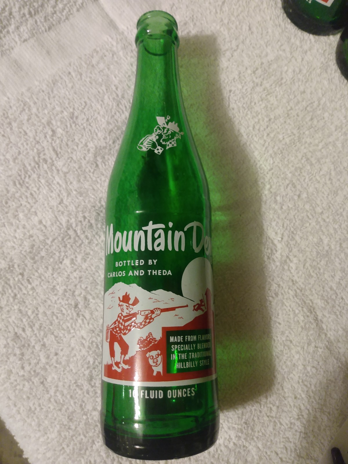 Mountain Dew Hillbilly Names ACL Soda Bottle 10 oz Bottled By Carlos & Theda #36