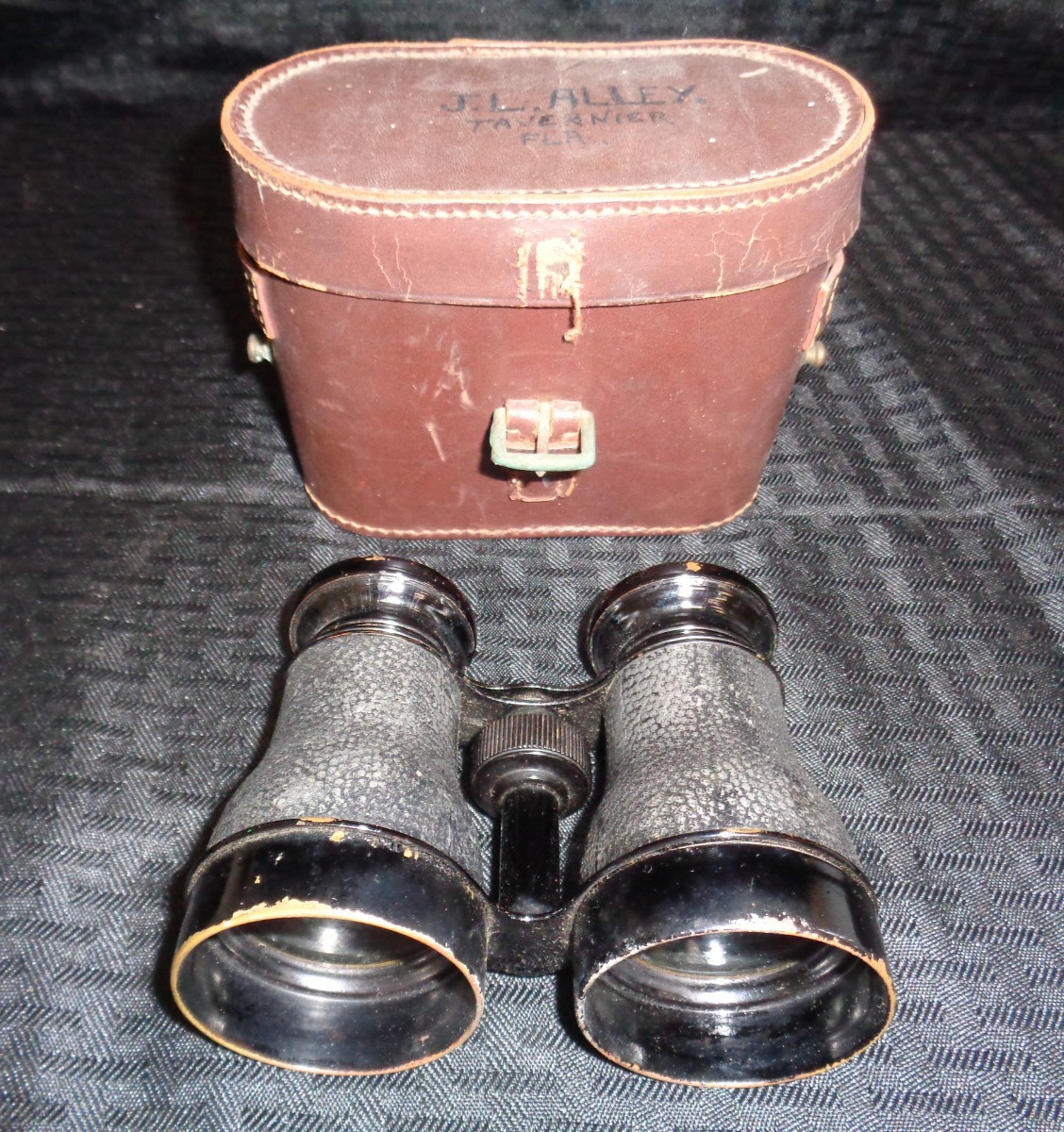 Antique Binoculars Opera Glasses And Case Vtg Bird Watching Leather And Metal