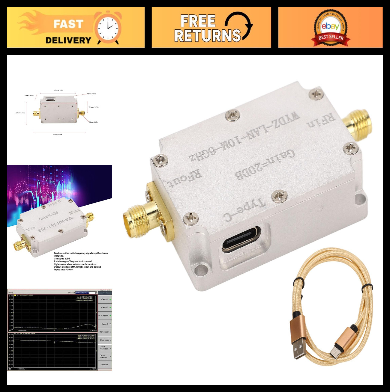 Low Noise Amplifier 10M-6GHz 20dB LNA SMA Female RF Amplifier for Ham Radio GPS