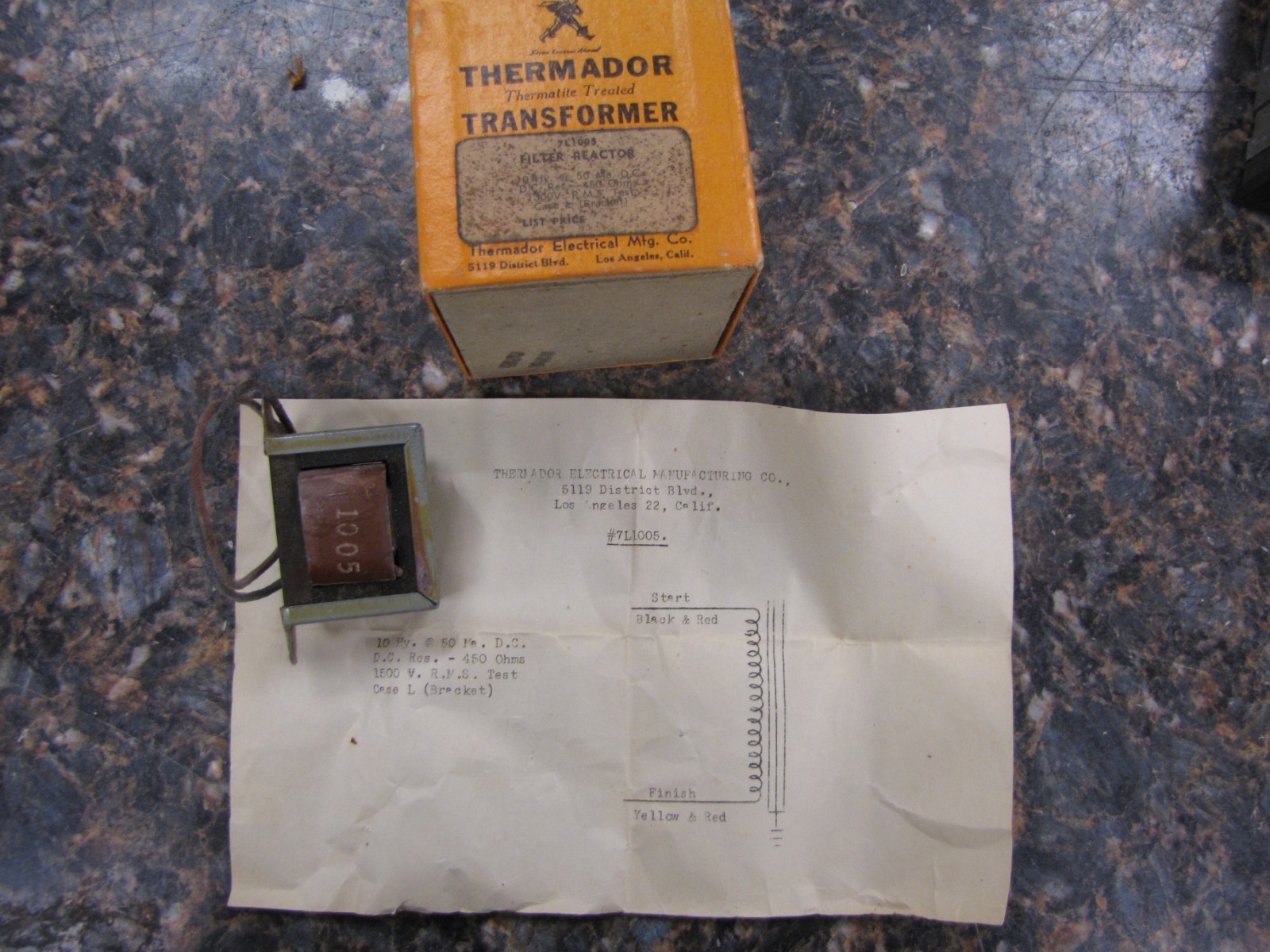Thermador Filter Reactor 7L1005 10Hy. @ 50 Ma. D.C. RES-450 Ohms 1300v NOS -NM44