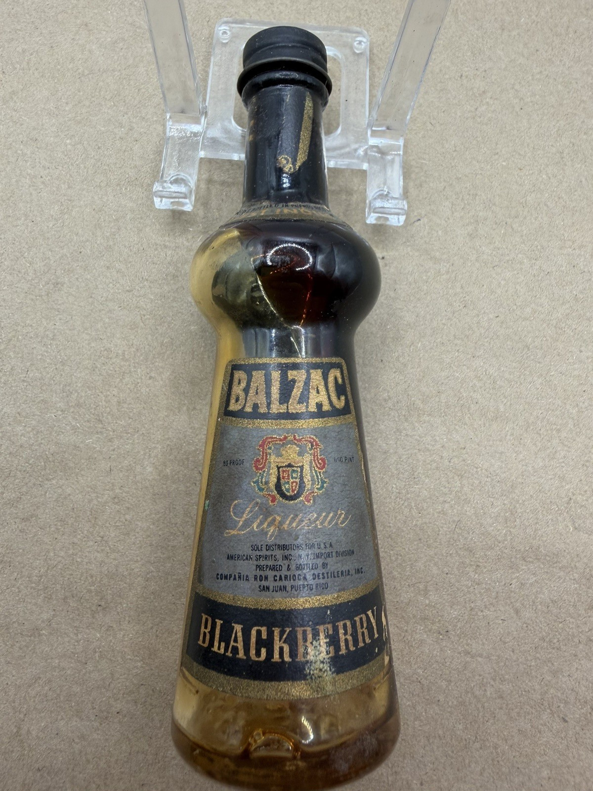Scarce/Vintage Balzac Blackberry Liqueur Bottle 1/10 Pint Made in USA