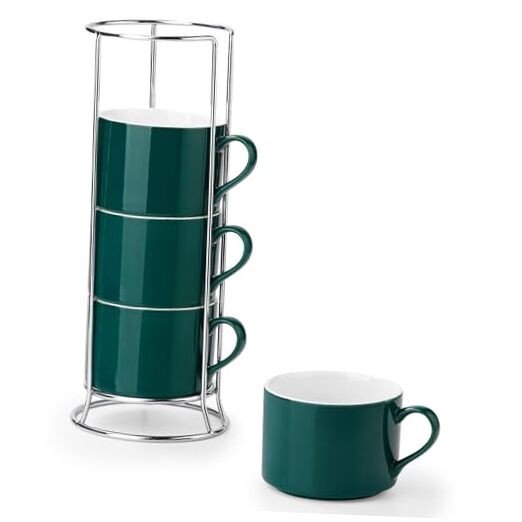 10 Ounce Porcelain Stackable Cappuccino Cups with 10oz cup (no saucer) Green