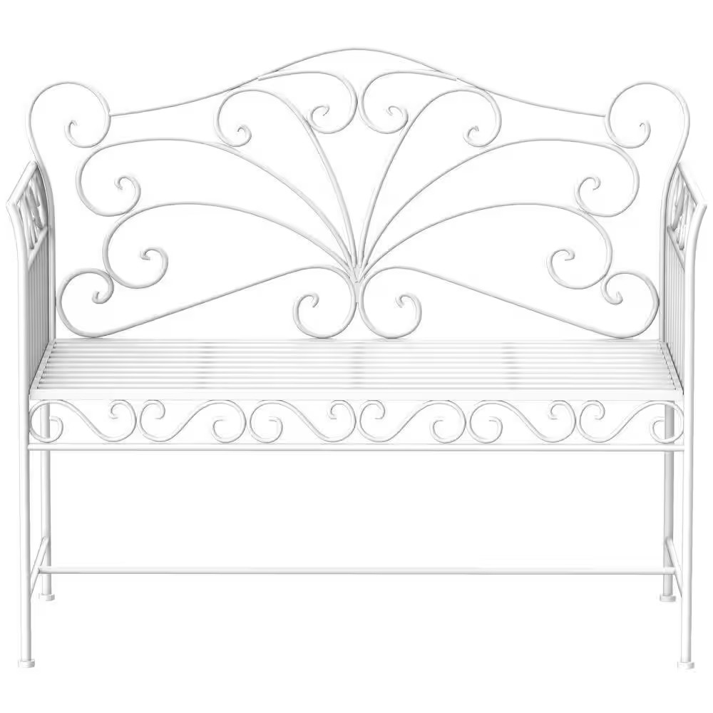 43 In. Garden Bench, Outdoor Patio Bench with Armrests, Metal Porch Bench for Ba