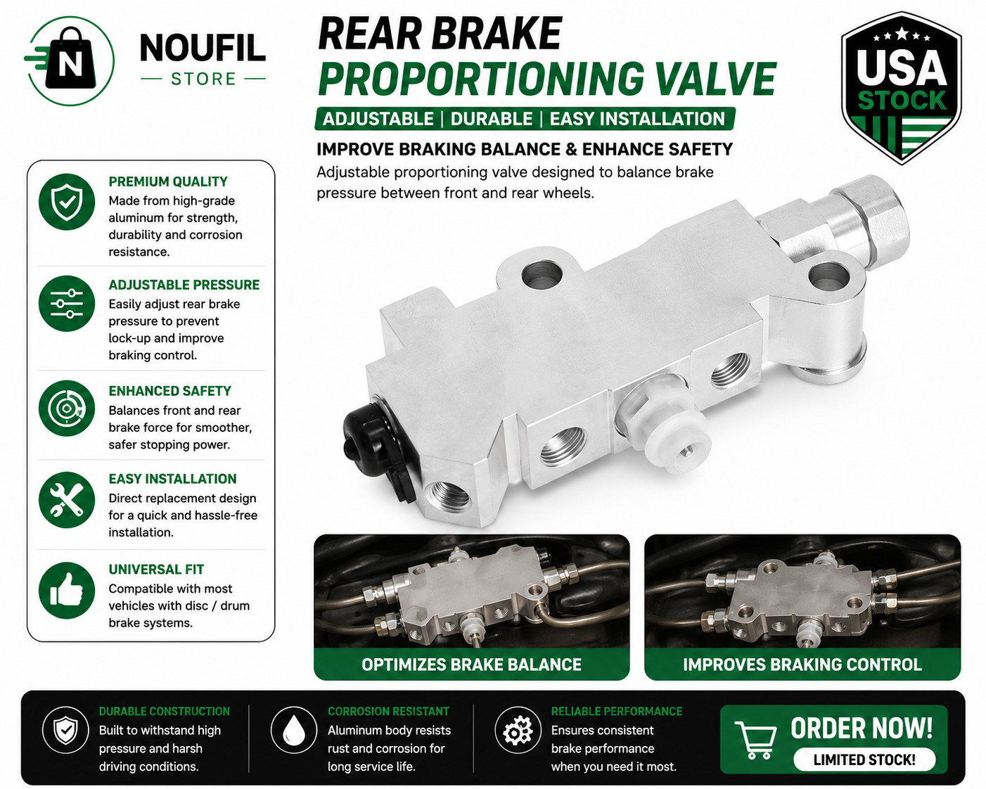 Performance Aluminum Proportioning Valve Disc/Disc Brake PV2 Universal Replaceme