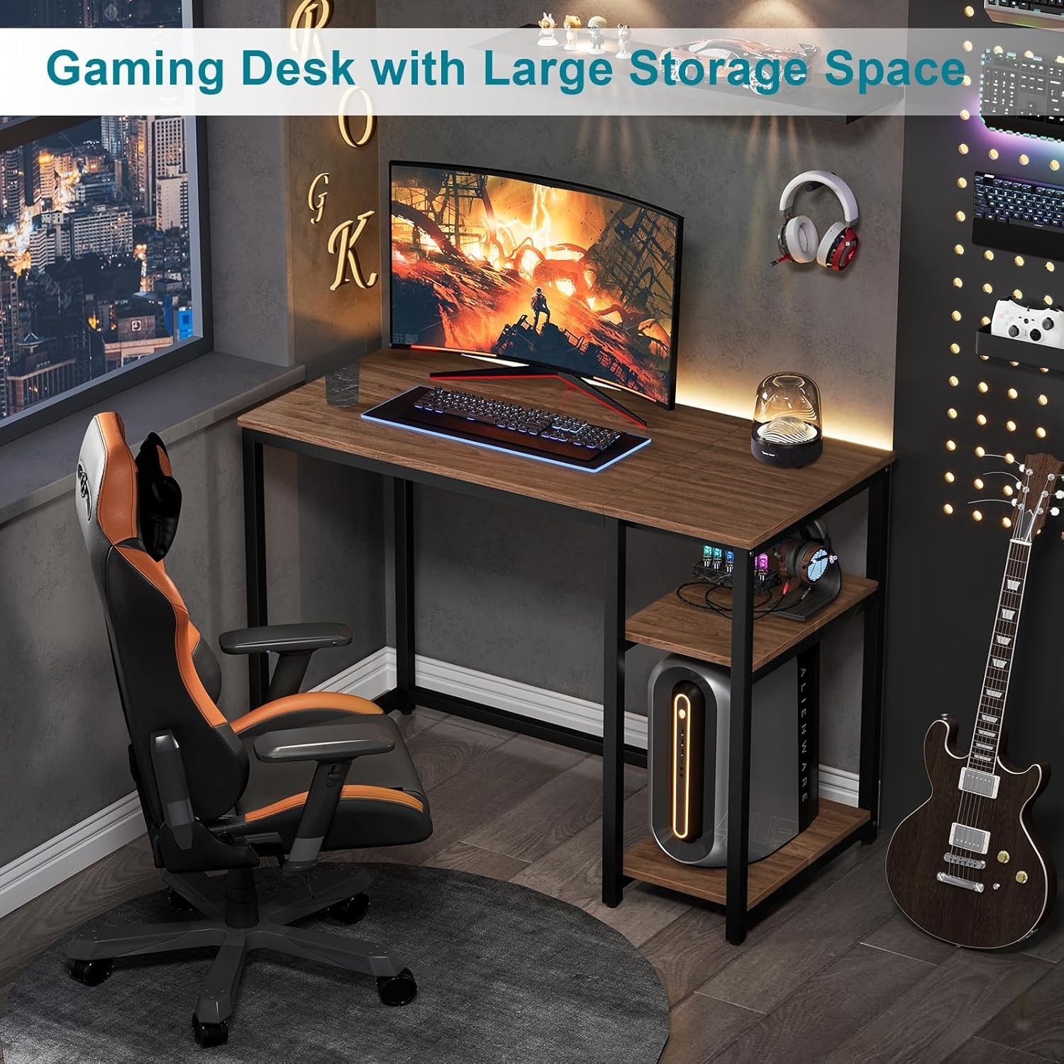Rustic 40" Writing Desk with Portable 2-Tier Storage for Easy Organization