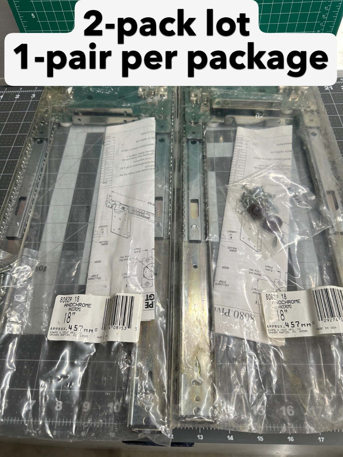 NEW 2-pack lot Knape & Vogt KV #8082P POCKET DOOR Flipper SLIDES 1802”