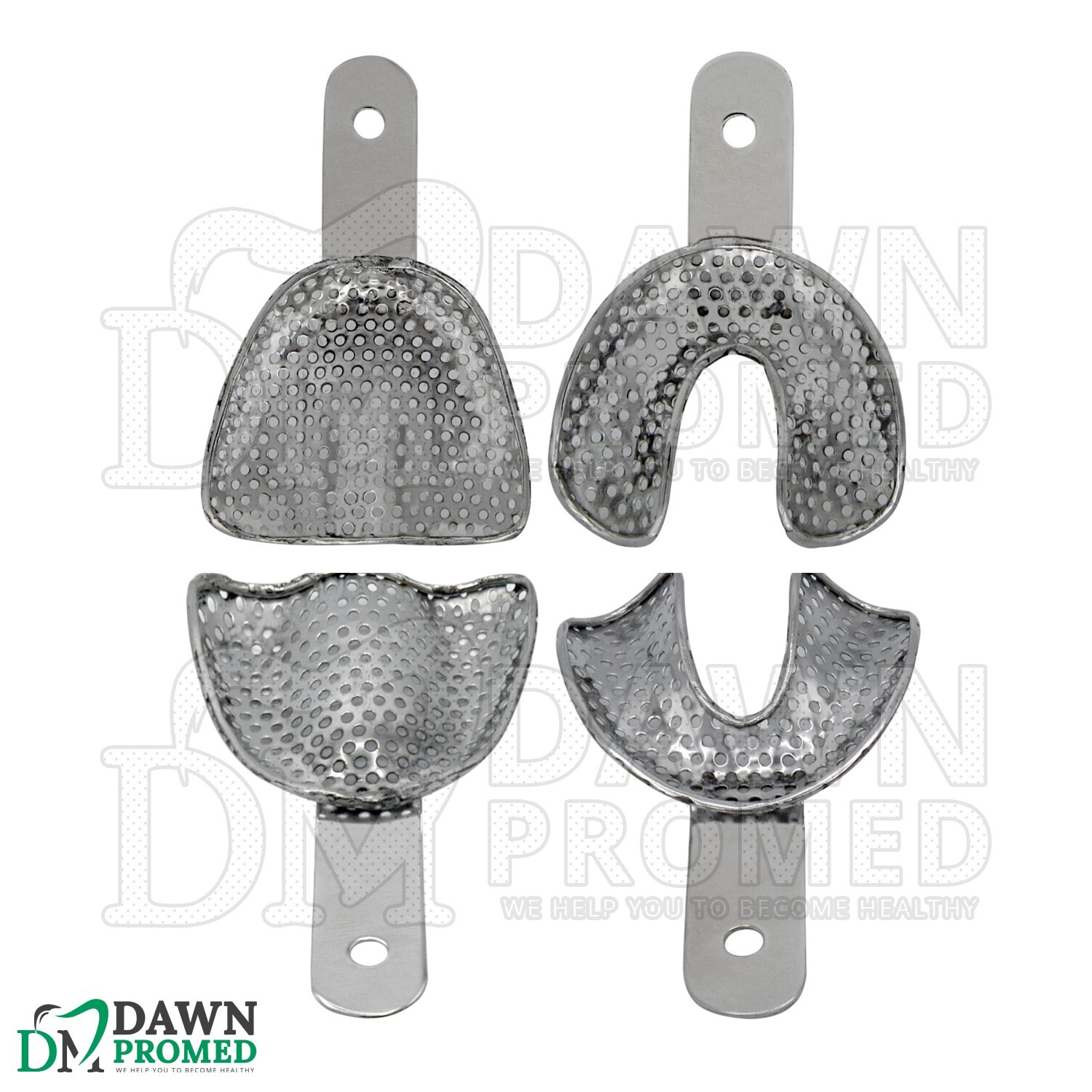 2 Pcs Medium Perforated Impression Trays Upper & Lower Edentulous Inst German Gr