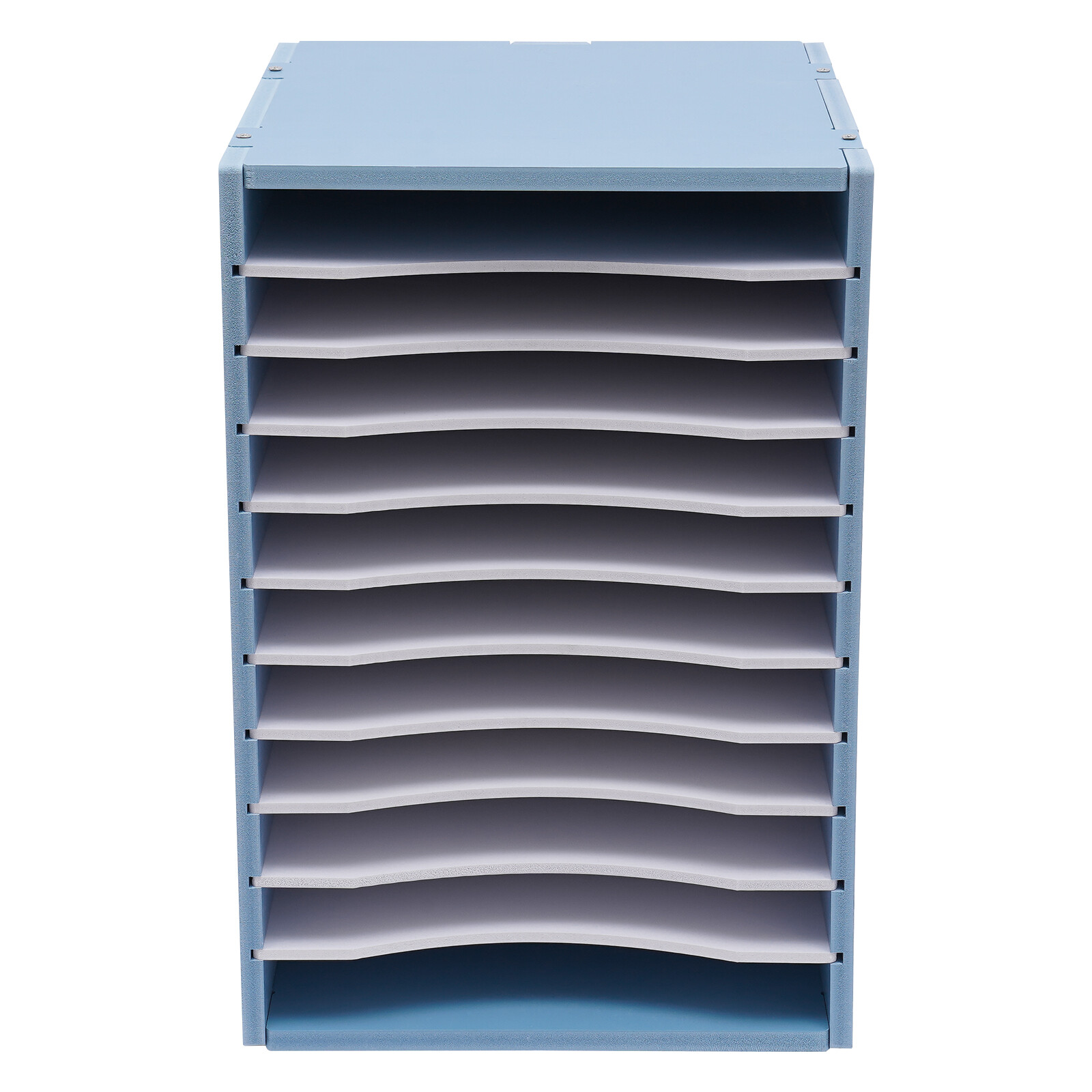 11-Compartment Vertical Desktop Sorter in Blue – Durable File Organizer