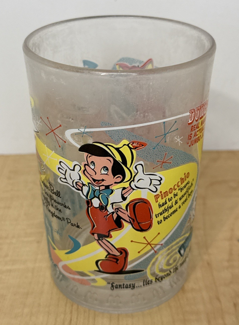 Vintage Disney Magic Kingdom Frosted Glass Tumbler Pinocchio Dumbo Bambi