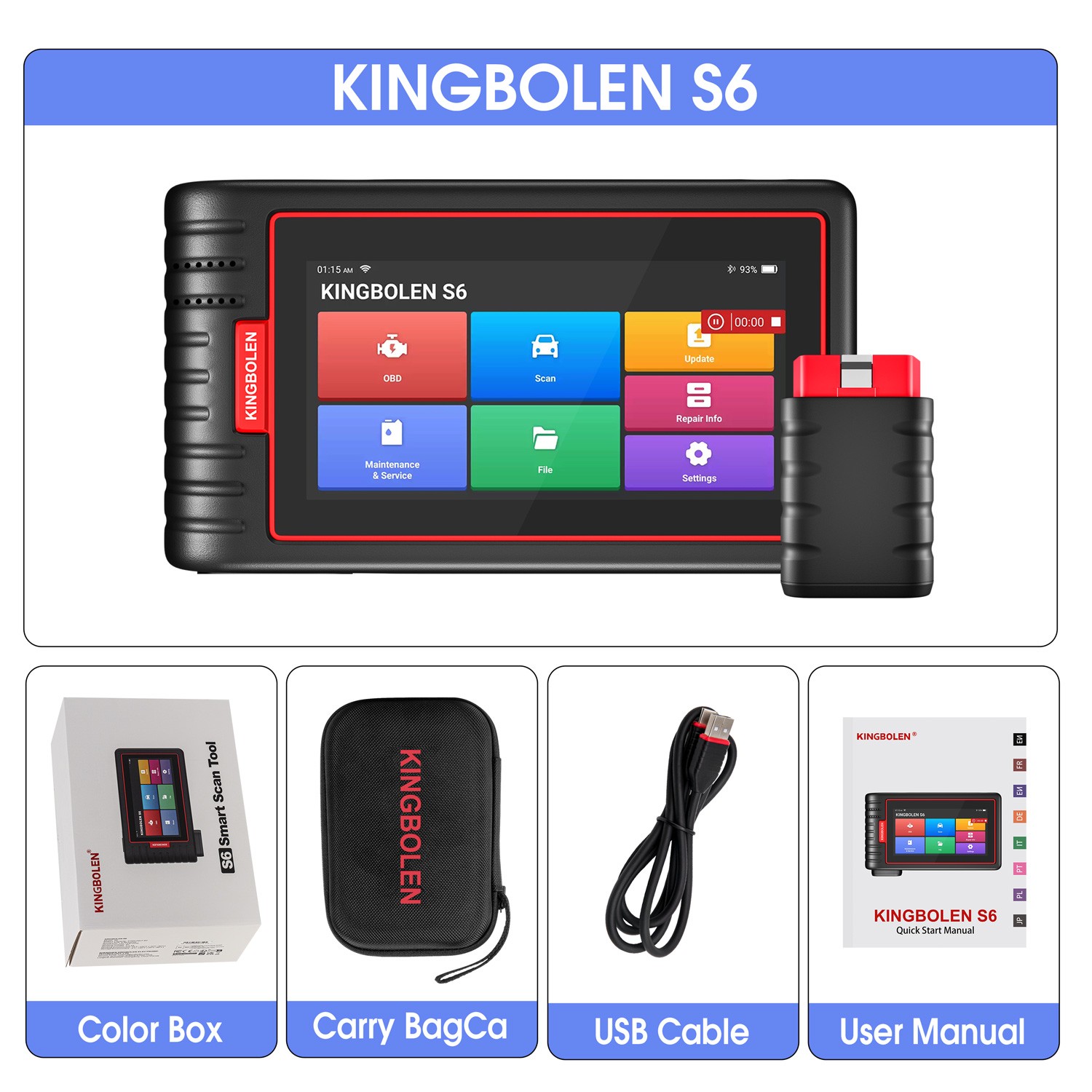 KINGBOLEN S6 Car Diagnostic Tool OBD2 Scanner ALL System Bluetooth- Free Update