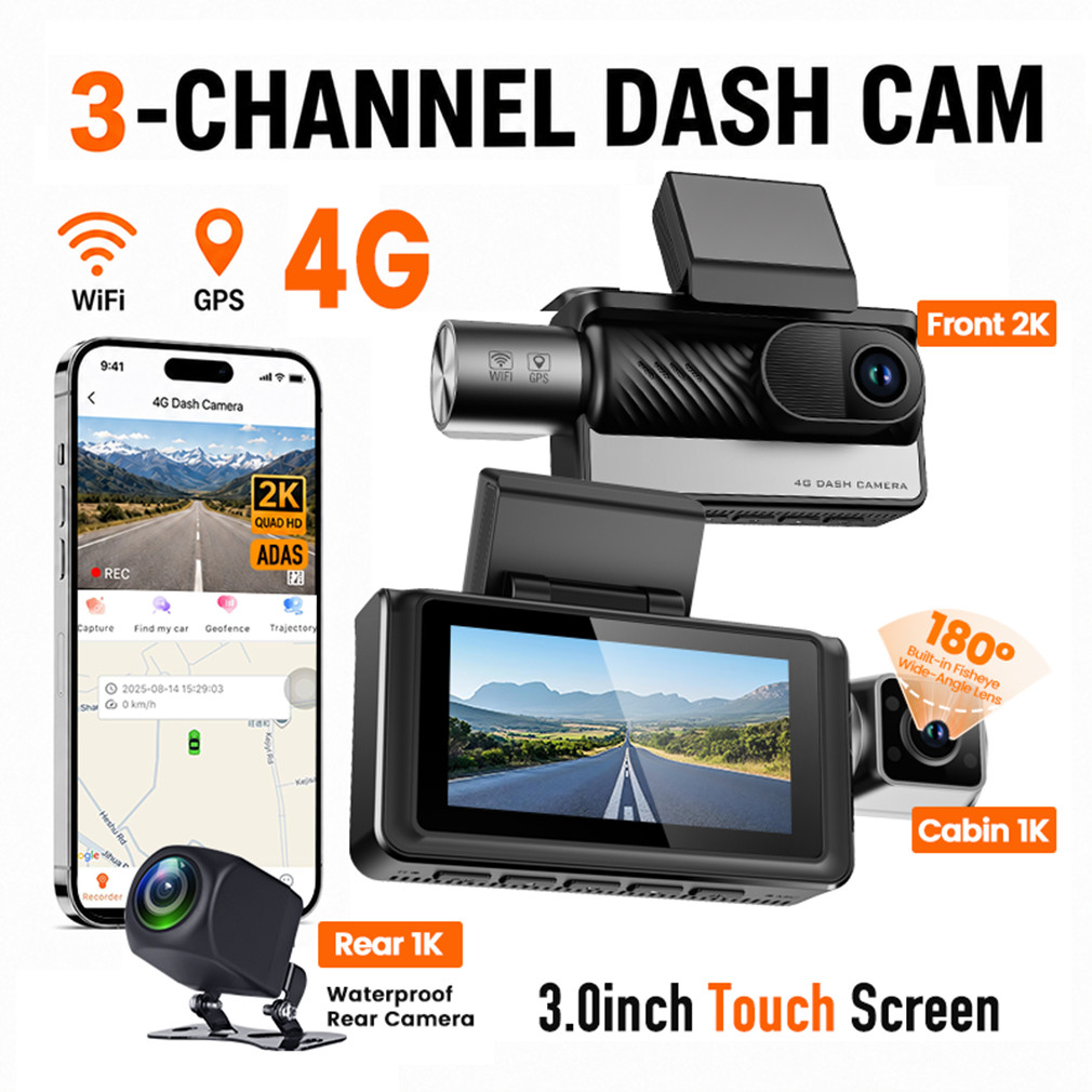 4G LTE 2k Dash Cam Front Inside And Rear camera WIFI Parking monitoring Car DVR