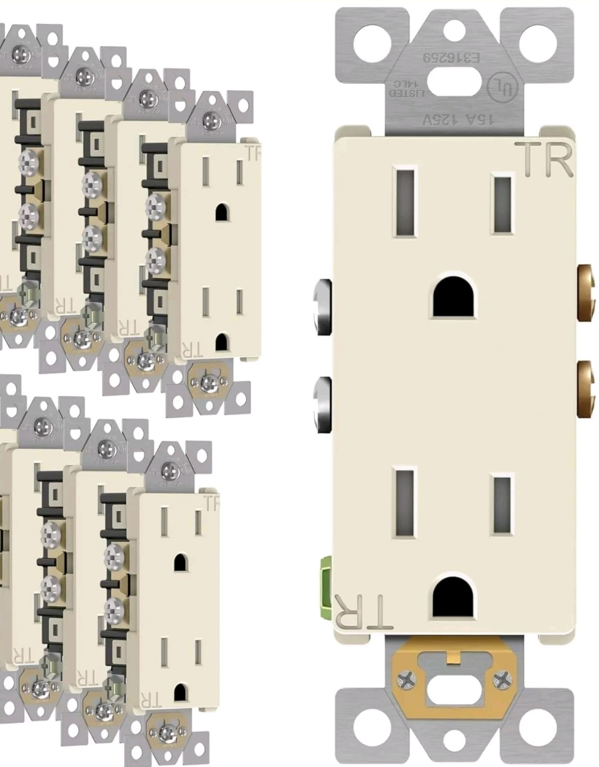 8 Pack Light Almond Decora Duplex Receptacles Outlet