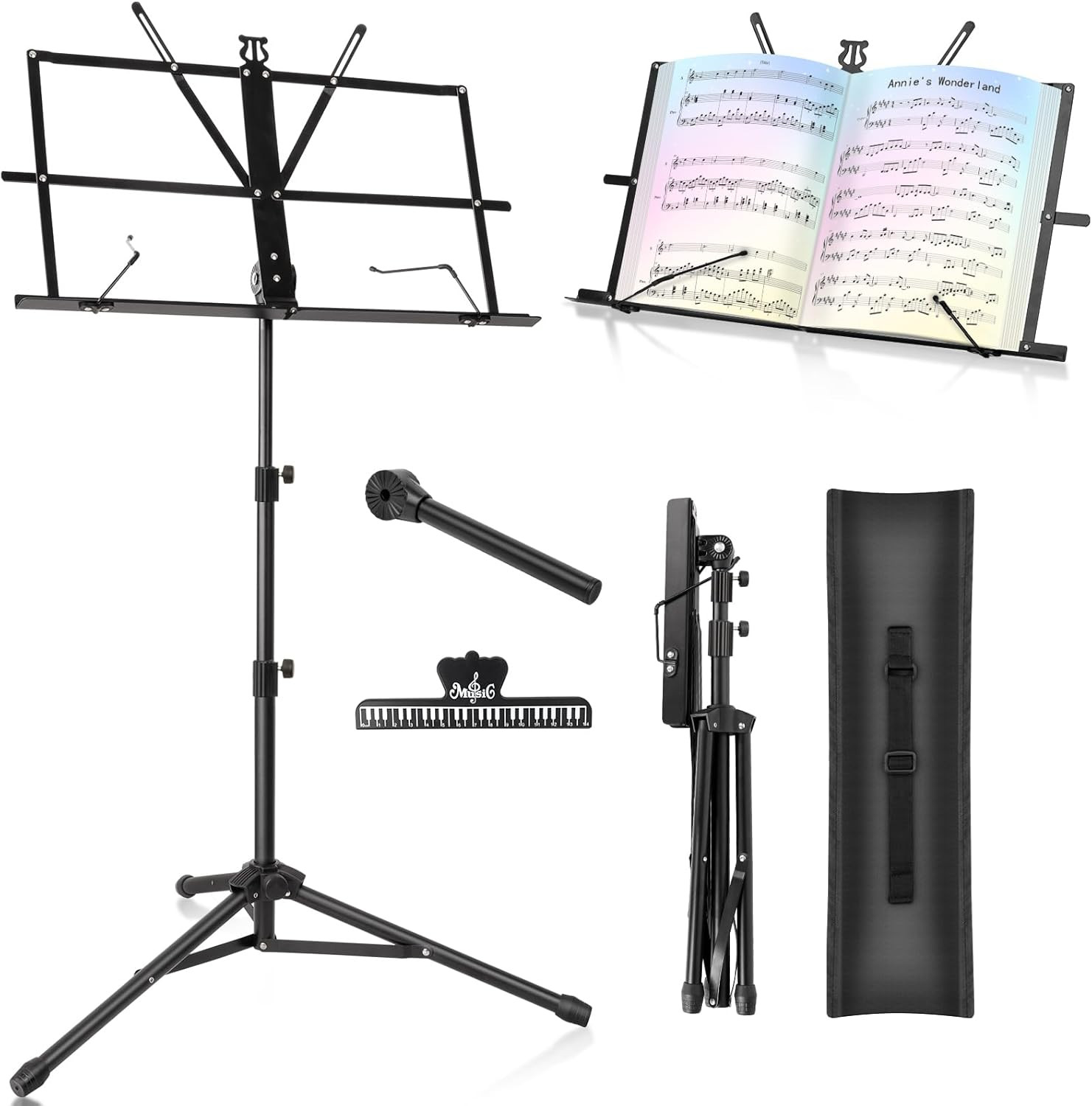 Music Stand  Foldable & Portable Metal Sheet Music Stand with Carrying Bag, Adju