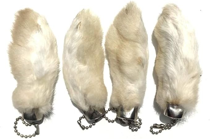 4 Pcs Natural Snow White Rabbit Foot Keychain Lucky Charm Vintage Key Rings