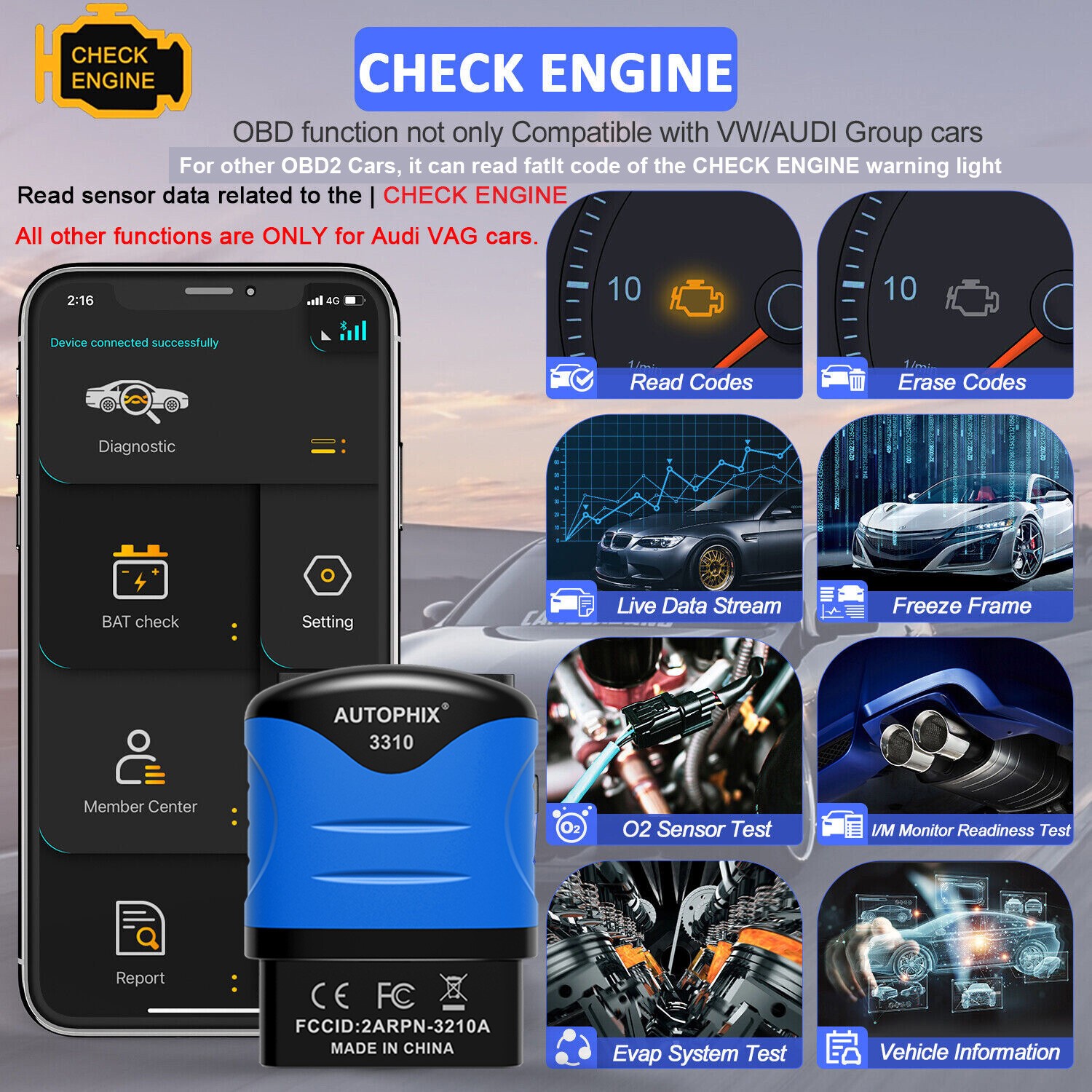 AUTOPHIX 3310 OBD2 Code Reader All System Diagnostic Scanner Oil Reset BAT Check