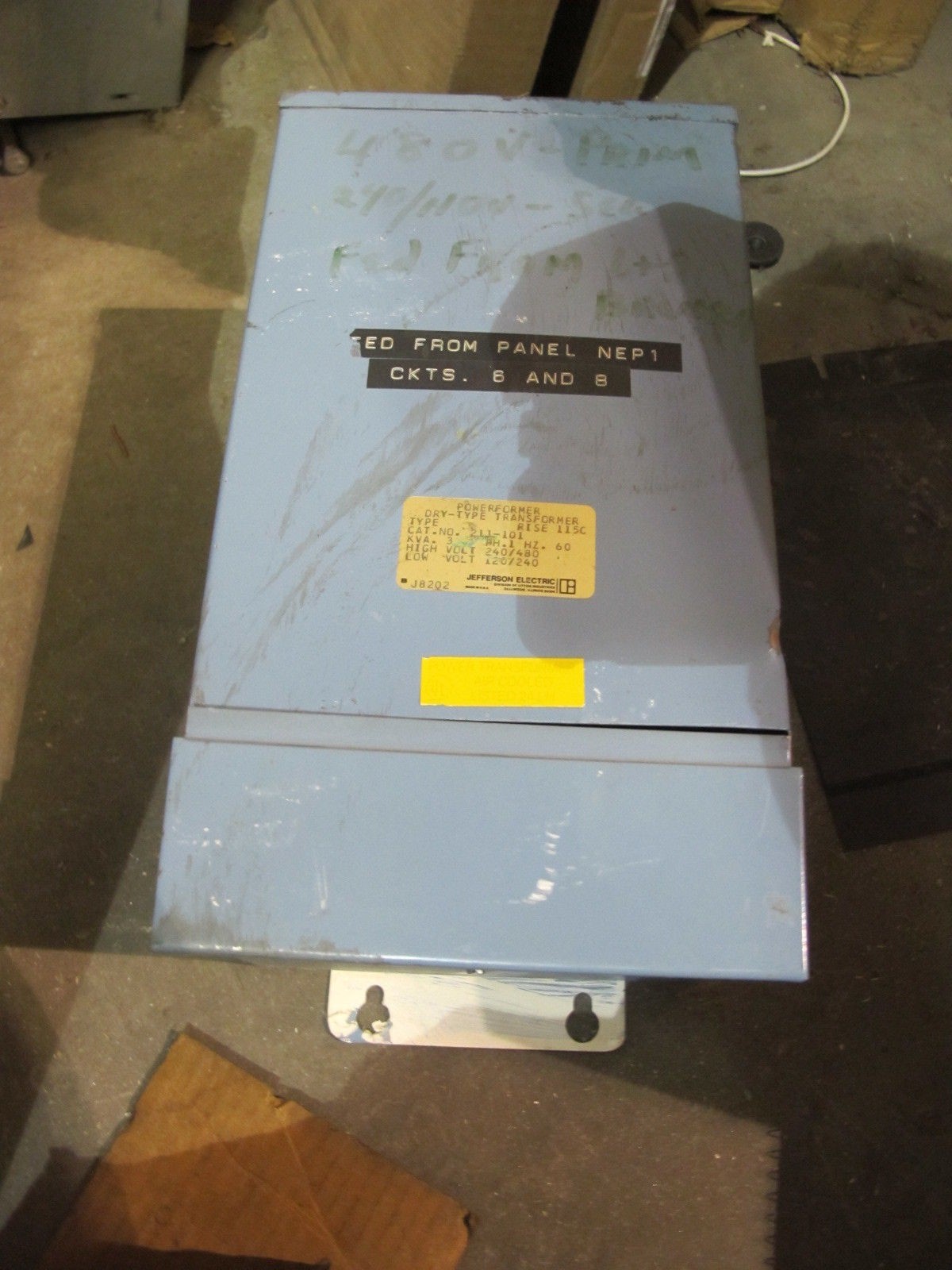 Jefferson 211-101 Transformer (NS) 3 KVA 240/480X120/240V 1PH -T403-WARRANTY