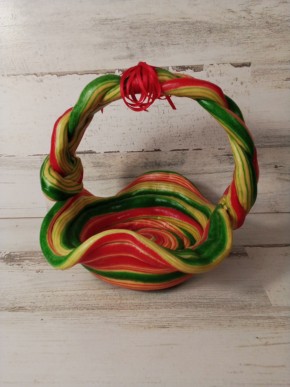 Hard Plastic Multi Color Braided Funky Cool Basket Beautiful Decor