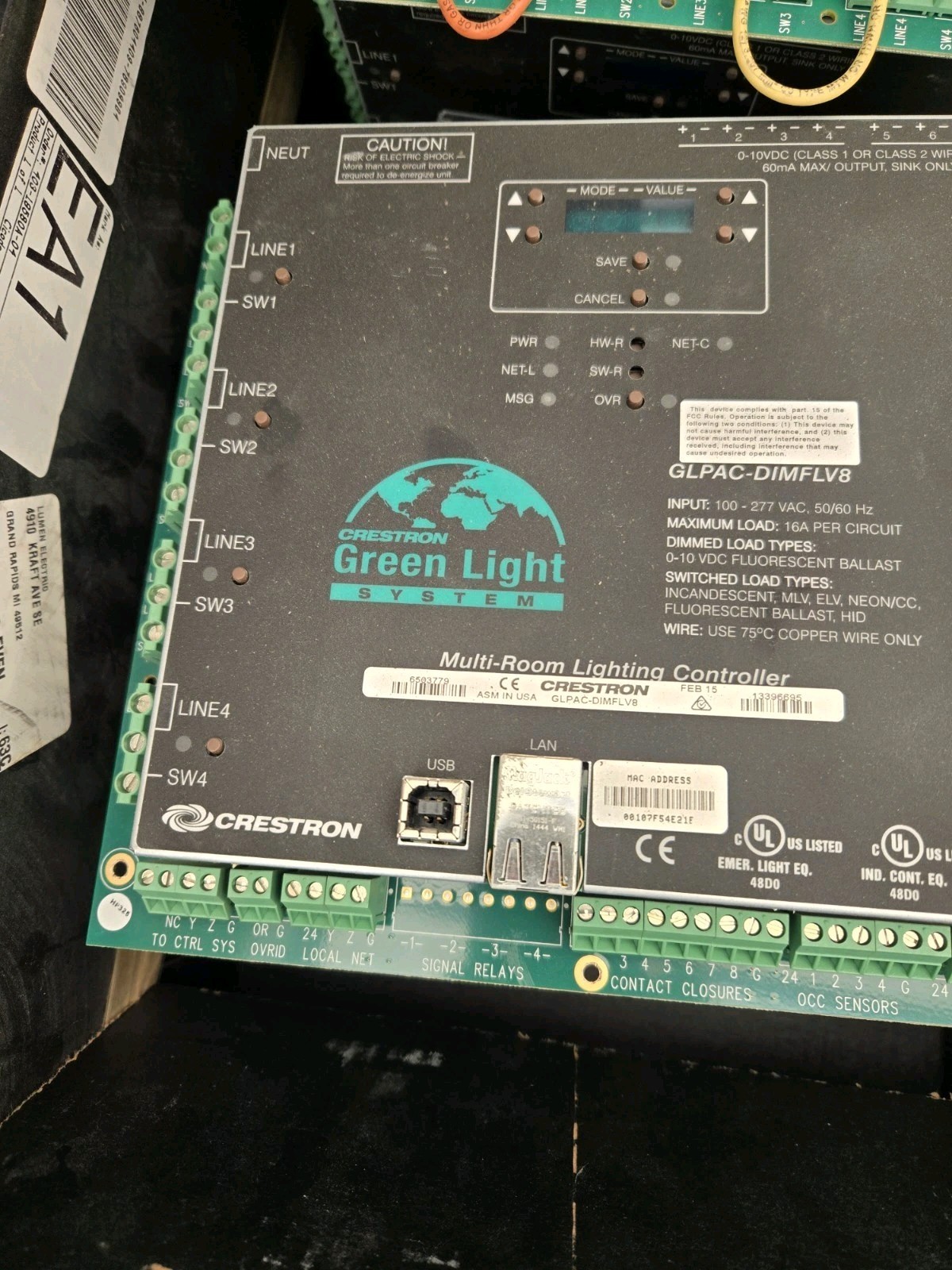 CRESTRON Greenlight System GLPAC-DIMFLV Series
