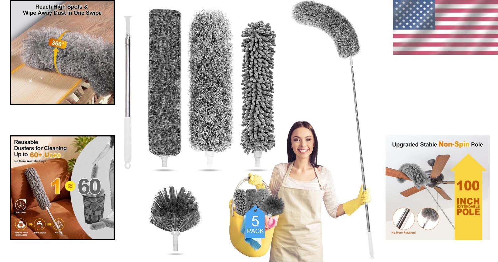 Microfiber Duster Kit for High Ceilings – 100'' Extendable Convenience