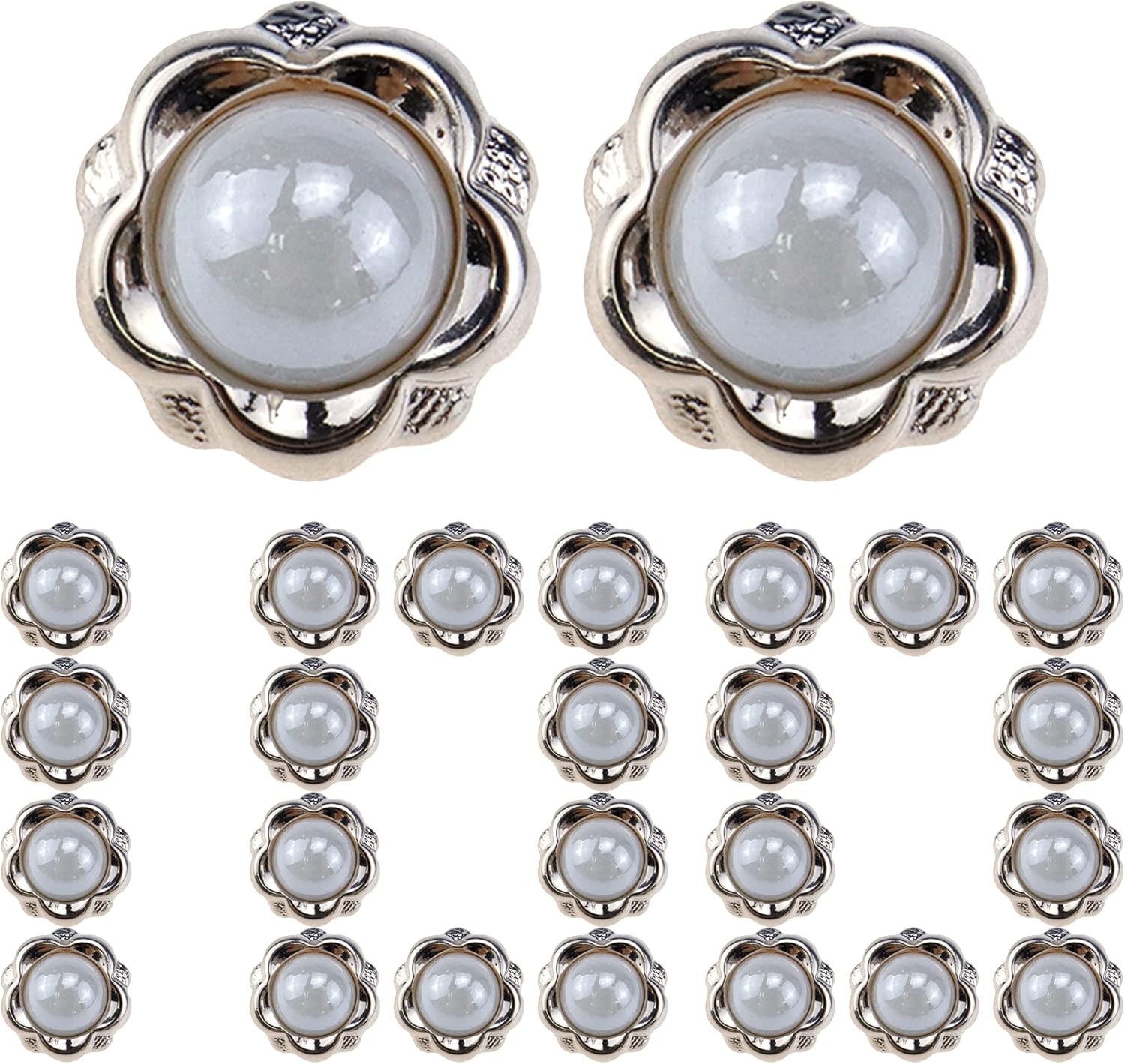 MY MIRONEY 100PCS White Pearl Buttons Half Resin Dome Cap 0.51", White,Silver