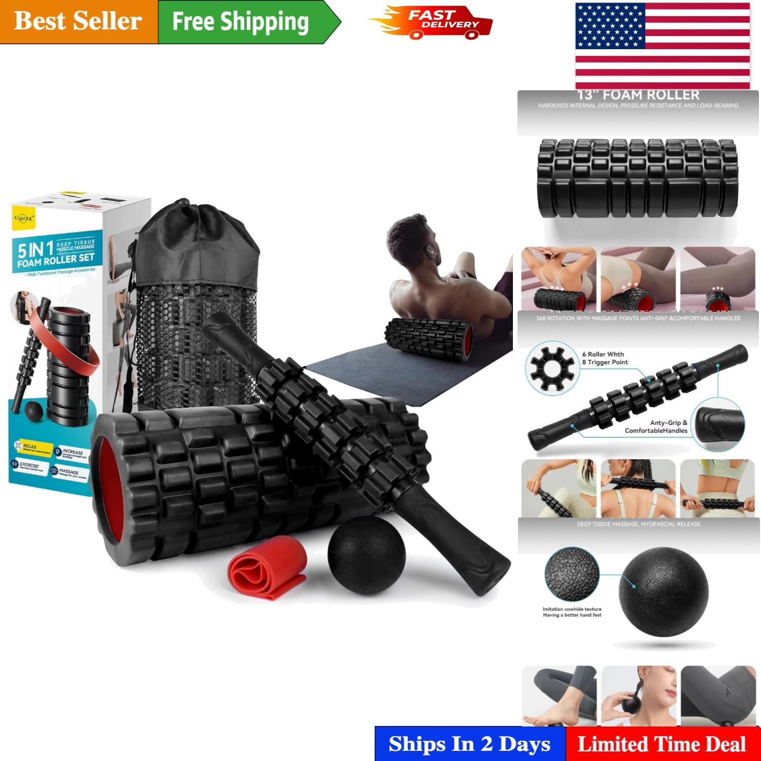 5-in-1 Foam Roller Set for Deep Tissue Recovery - Portable Muscle Relief Kit