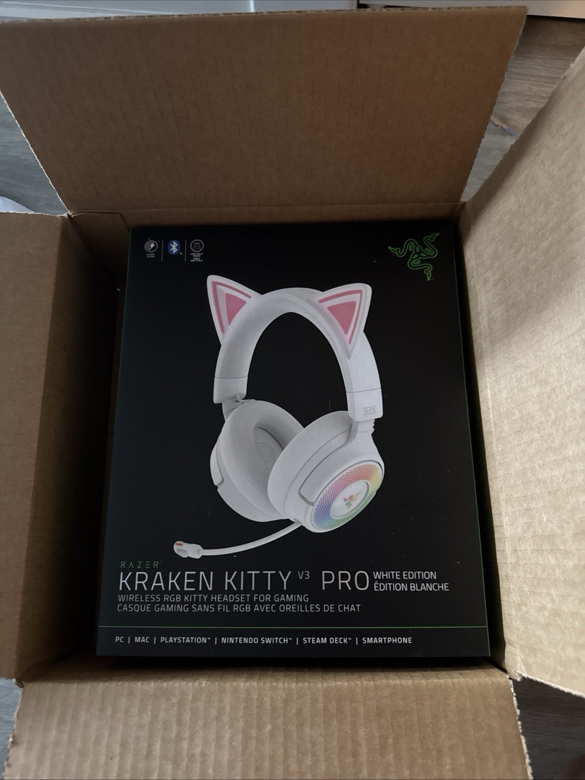 Razer Kraken Kitty V3 Pro White Wireless Bluetooth RGB Headset Mic Surround