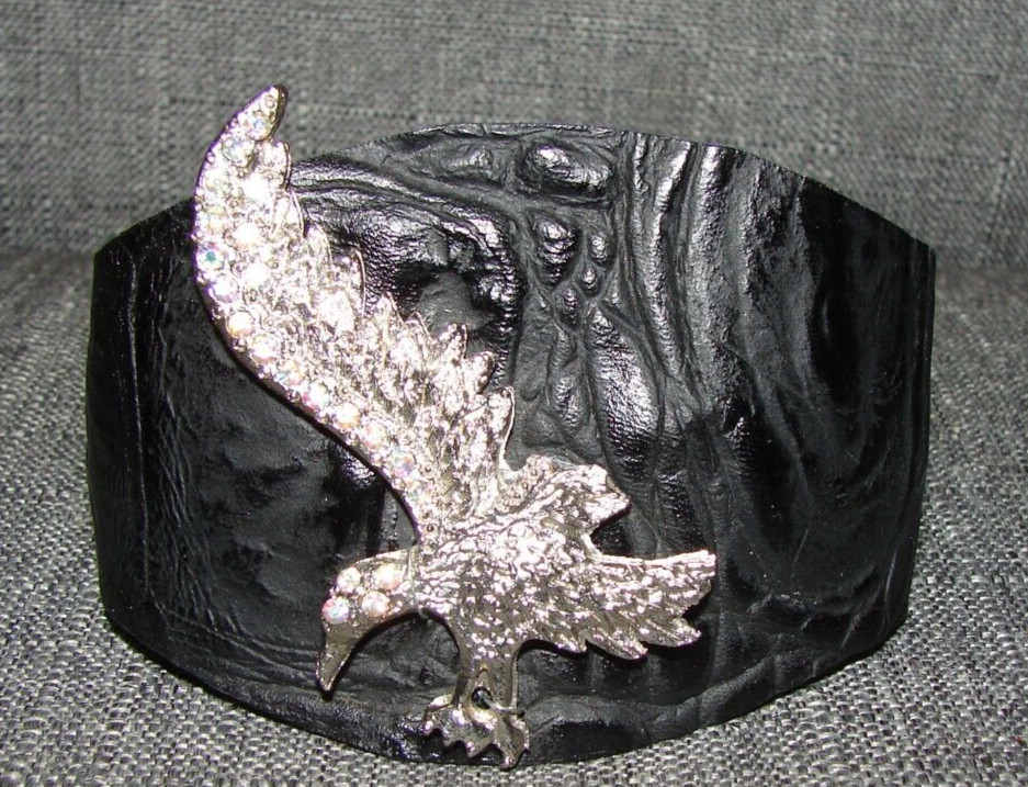 Eagle cuff leather wide Bracelet w/ rhinestones NEVER USED