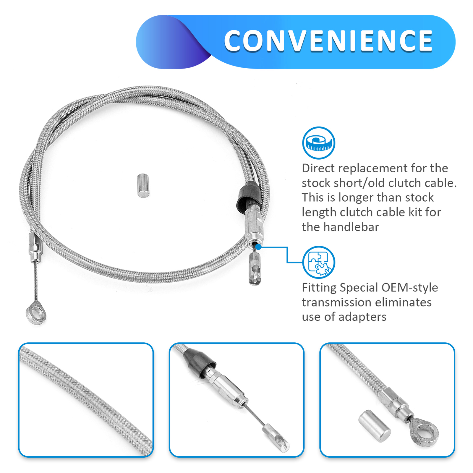 46" Extended Quick Connect Upper Clutch Cable for Harley M8 Softail Fat Bob Boy