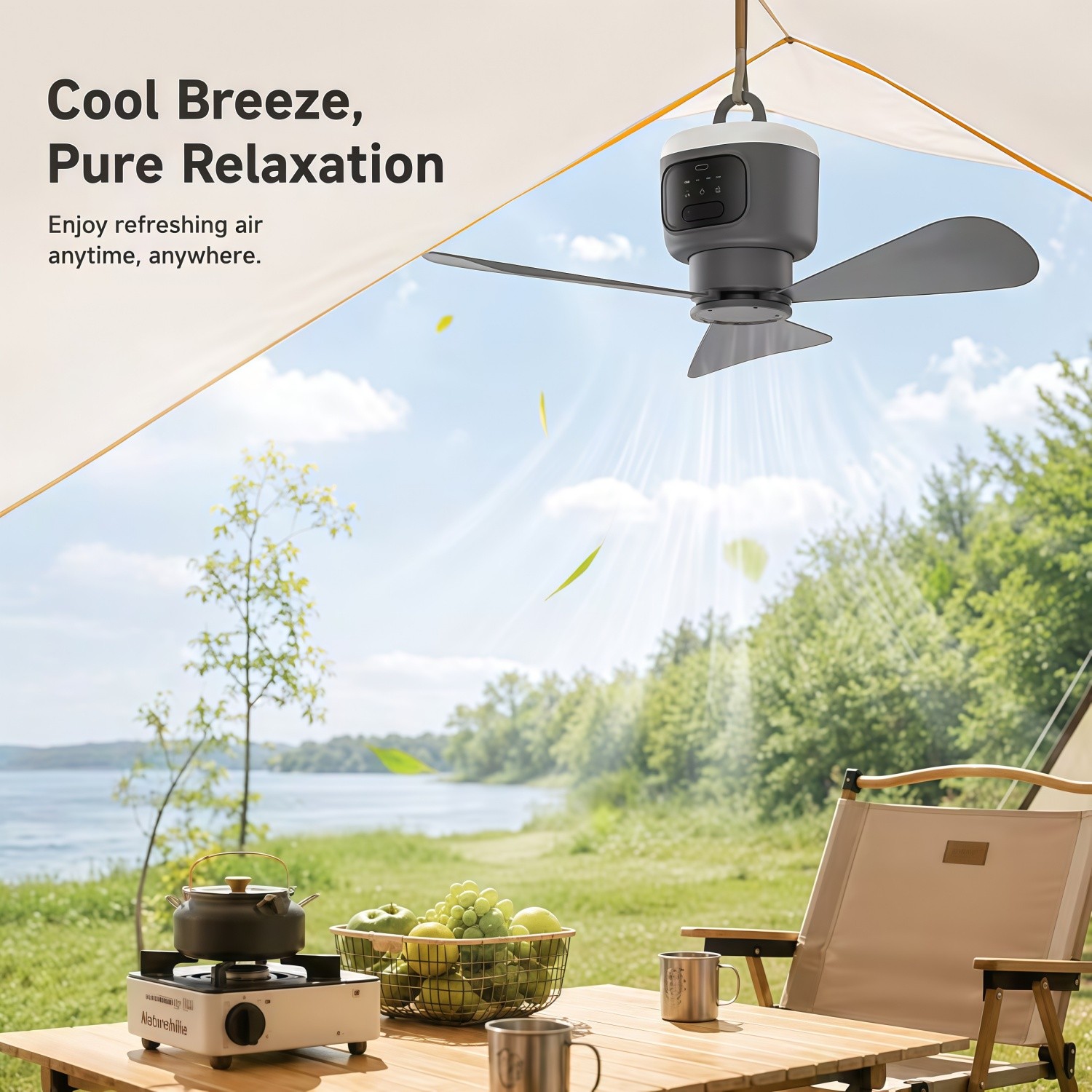 Portable Camping Tent Ceiling Fan Rechargeable Wireless Tent Fan w/ Remote