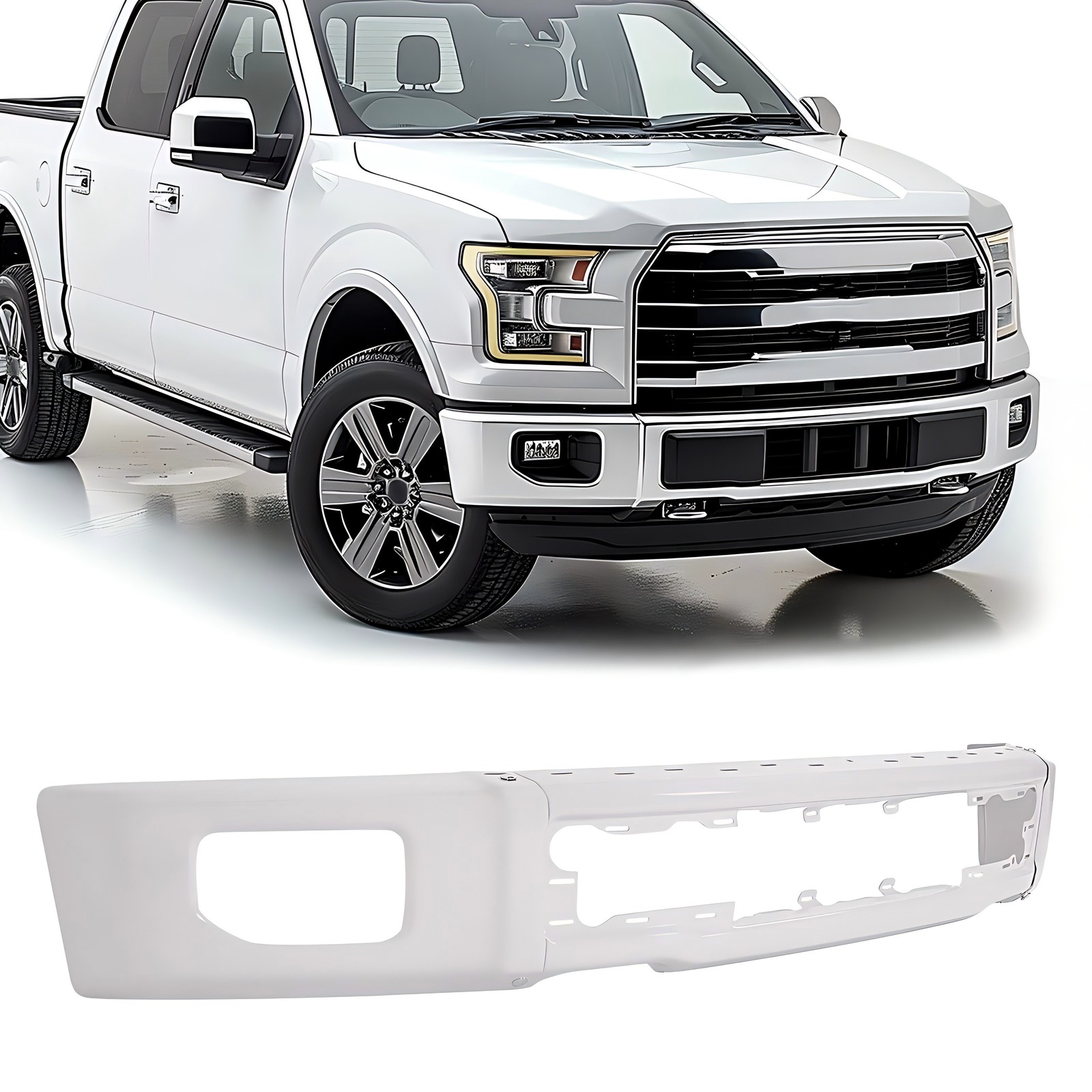 For Ford F-150 F150 15-2017 Steel Oxford White Front Bumper Face Bar W/Fog Holes