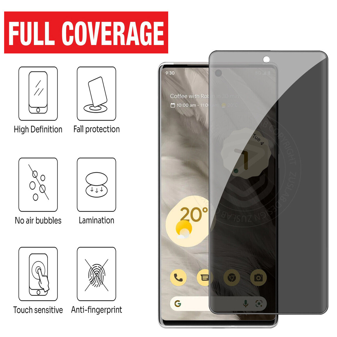 Full Cover Privacy Tempered Glass Anti-Spy Screen Protector For Google Pixel 7