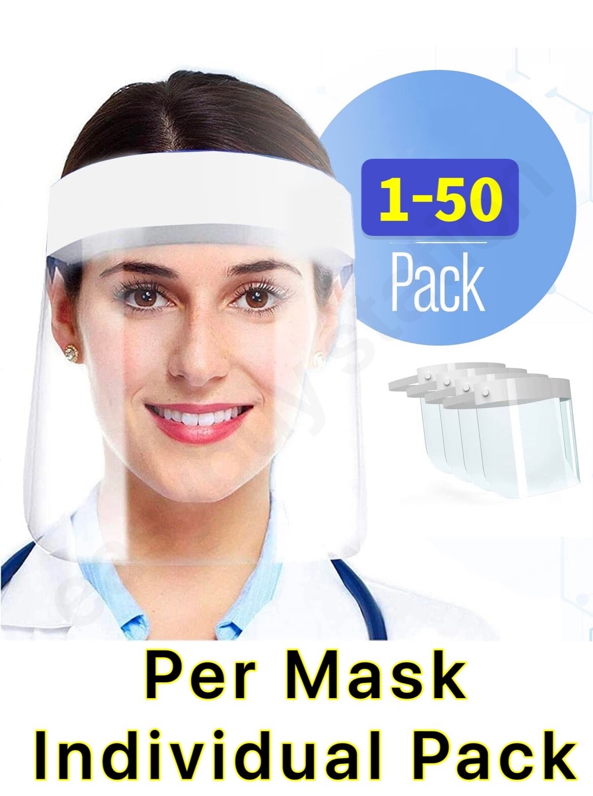 50 Pcak Safety Full Face Shield Dental Anti-Fog Face Mask Protection Cover LOT