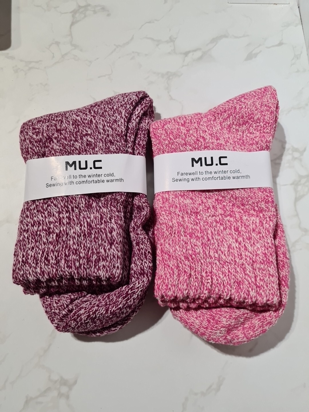 2 Pairs Ladies Socks Pink Mix 35% Wool UK Shoe Size 3 To 7