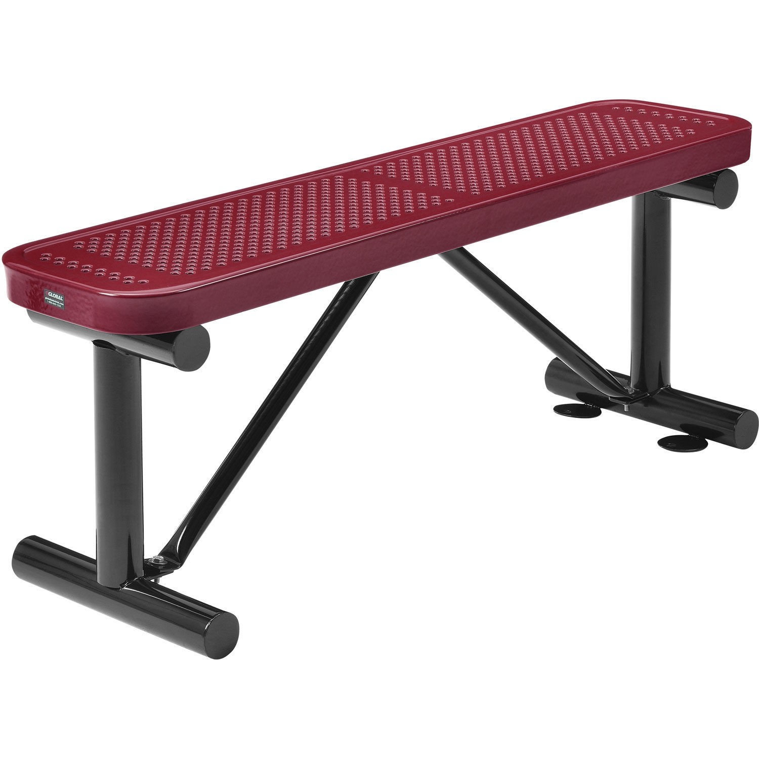 48"L Outdoor Steel Flat Bench Perforated Metal Red