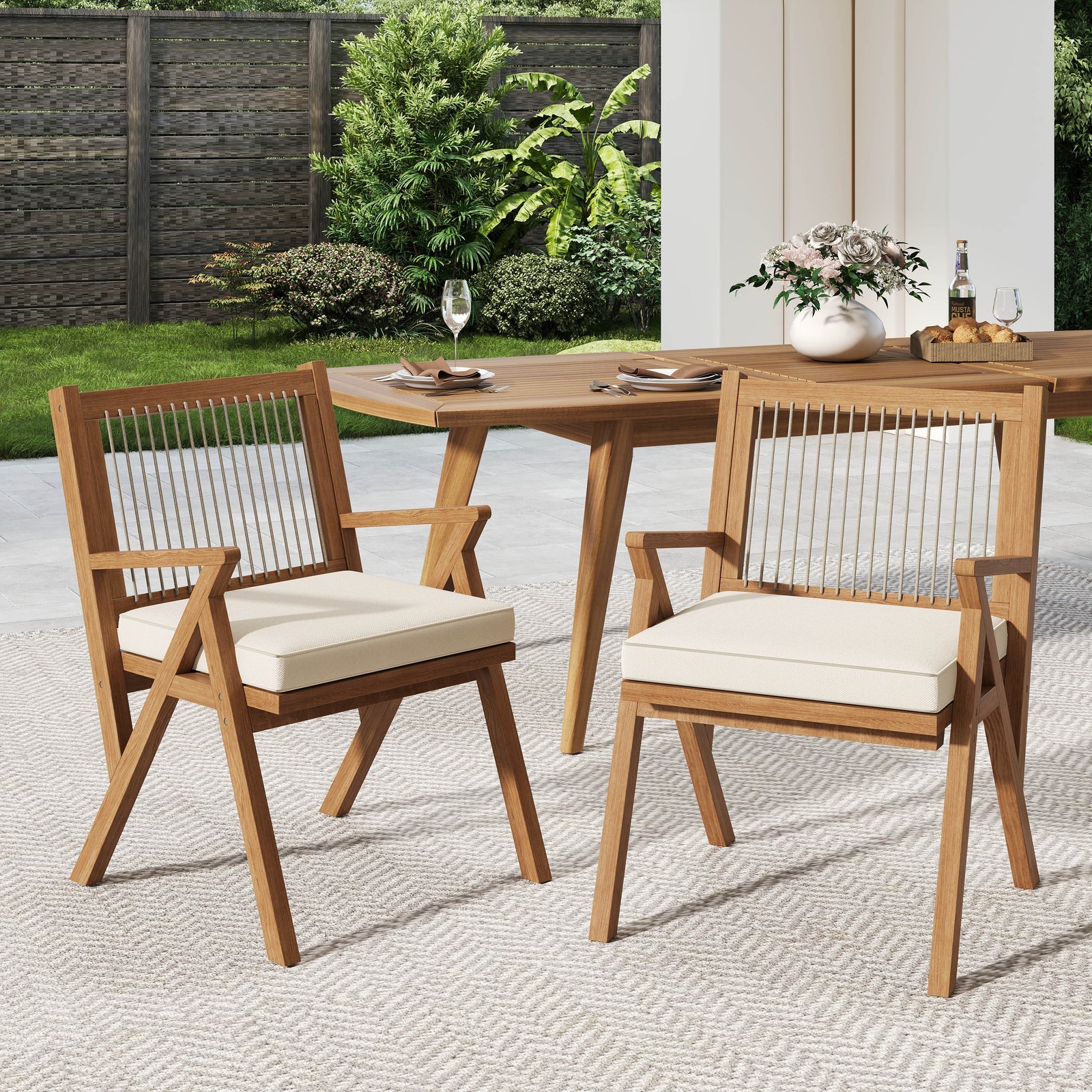 Patio Dining Chair with Cushion (Set of 2) - All-Weather Outdoor Chairs