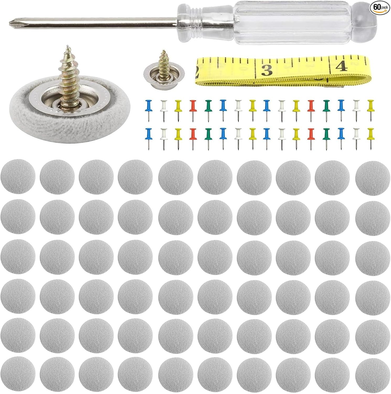 60 PCS Car Roof Headliner Repair Kit, Vehicle Roof Snap Rivets Grey Flannelette