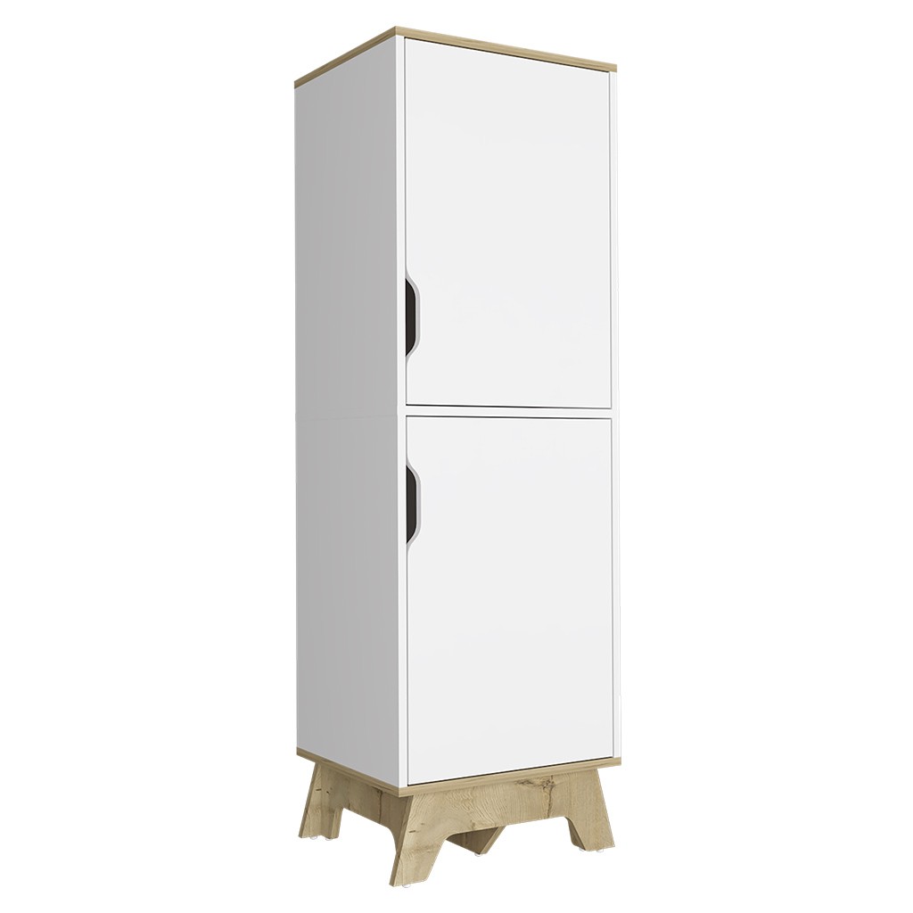 Multistorage cabinet 59" H, two doors, four internal shelves, Light oak / Whit