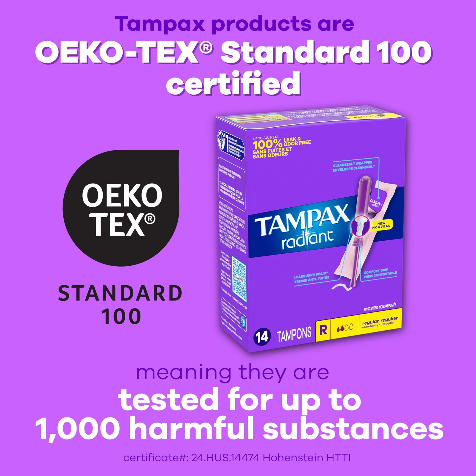 Tampax Radiant Tampons Multipack, with LeakGuard Braid, Regular/Super