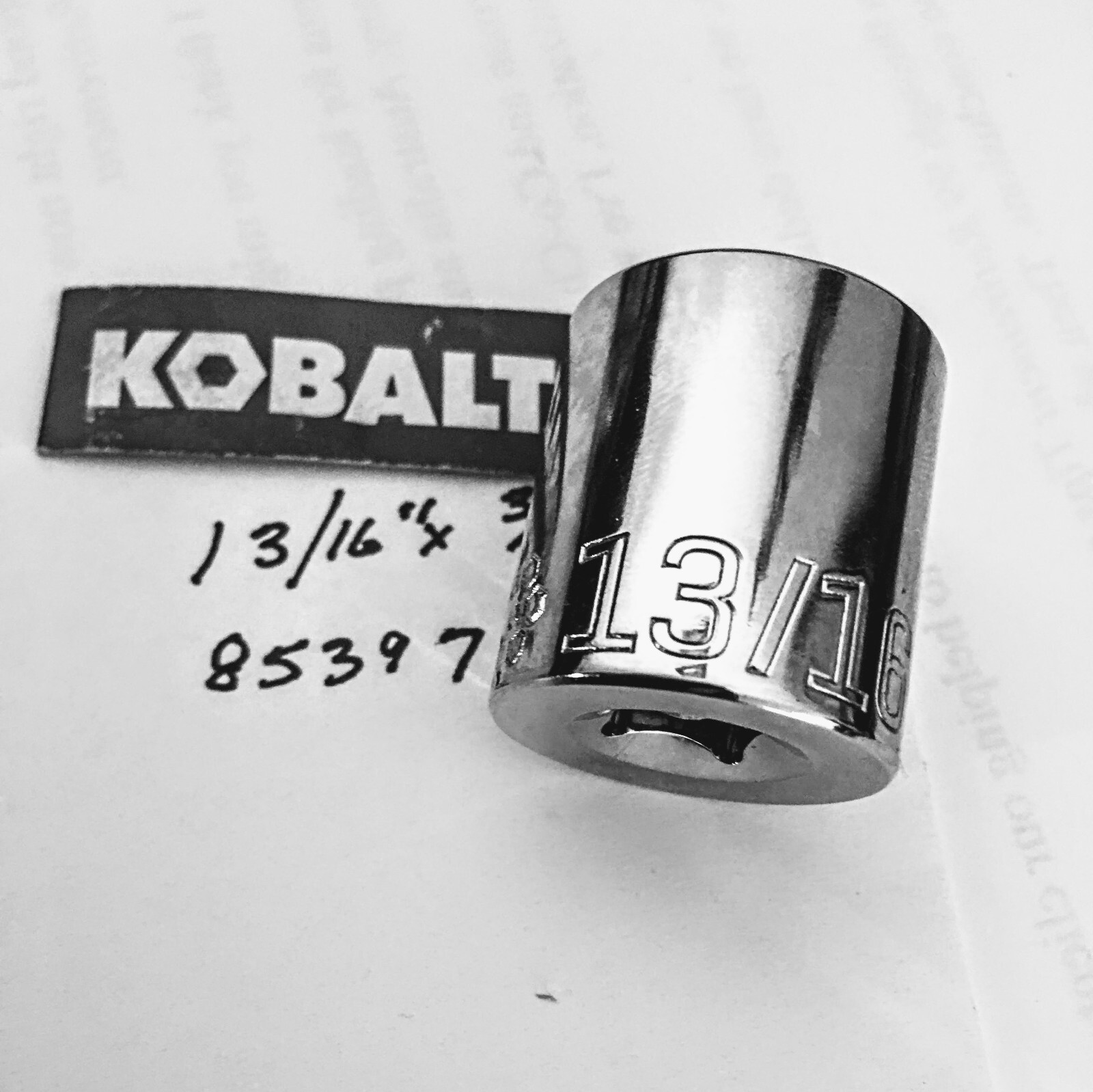 KOBALT  13/16" x 3/8" Dr Standard Shallow Socket 6 Pt  # 85397 Free USA Shipping