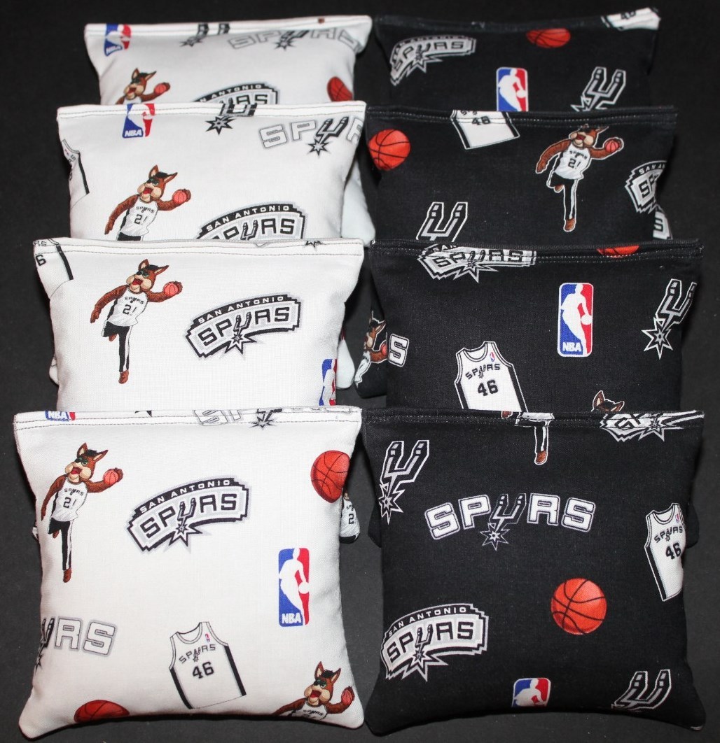 CORNHOLE BEANBAGS made w San Antonio SPURS Fabric 8 ACA Reg Bags