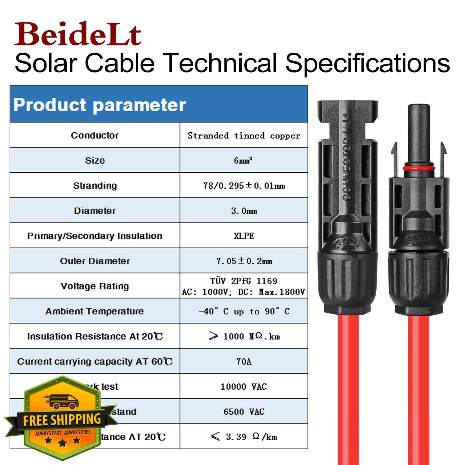 BeideLt 30Ft 10AWG Solar Extension Cable