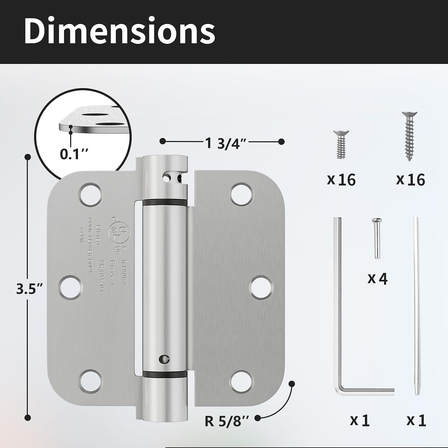 2 Pack Self Closing Door Hinges 3.5 Inch, Spring Hinges Self Closing | 5/8'' Rad